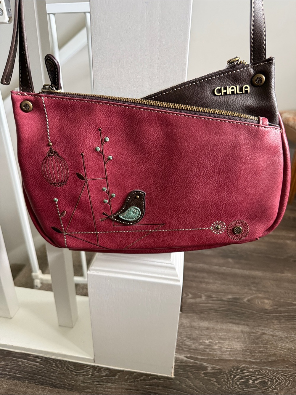 Chala Bird Crossbody Bag Pink Faux Leather Adjustable Shoulder Purse Boho Whimsi